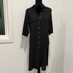 bebe Black Midi Shirt Dress with Gold Buttons